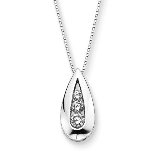 3 Diamond Pendant 1/2 ct. in 14K White Gold with Chain