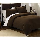 3 Pieces Solid Mocha Brown Soft Micro Suede Comforter with Pillowcase Set Queen Size... by 