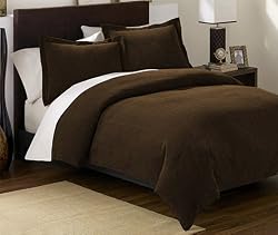 Chezmoi Collection 3 Pieces Solid Mocha Brown Soft Micro Suede Comforter with Pillowcase Set Queen Size Bedding