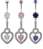 DANGLING GEM HEART LOCK BELLY RING BNAHR102TZ- TANZANITE