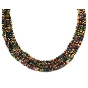 Tourmaline Necklaces 4 Strands Multi-Color with Red Quartz and Idiand Beads... by