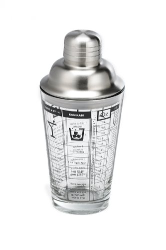 Outset B327 16-Ounce Glass Cocktail Shaker with Stainless-Steel Lid and Recipes