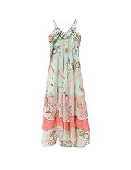 Sexy V-neck Chiffon/Georgette/Polyester Floral Print Spaghetti Strap Maxi Dress 
