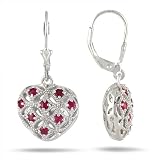 1/2 Carat Ruby Puff Heart Earrings in .925 Sterling Silver