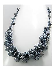 Tahiti (Dyed) Japanese silk cord Dyed Fresh Water Pearls Necklace In Zinc