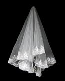 1t Ivory Beautiful Fingertip Length Wedding Veils with Lace Applique Edge -I05