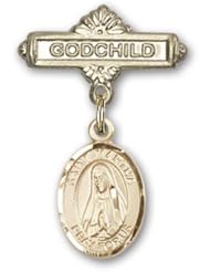 14K Gold Baby Badge with St. Martha Charm and Godchild Badge Pin