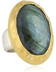 Nava Zahavi Sterling Silver Labradorite and High Karat Gold Ring, Size 7