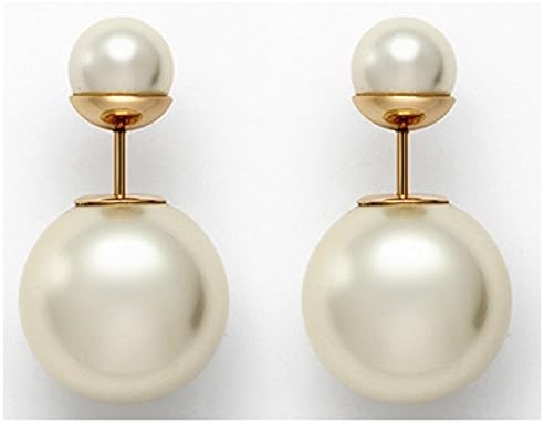 Double Pearl Gold Plated Stud Earrings-Top Grade Quality