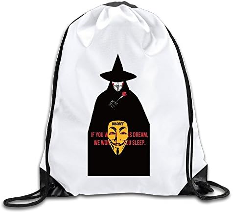 QI3T Unisex Vendetta Disobey Anonymous Occupy Revolution Mask Drawstring Beam Port Shoulders Backpack White For Sports/travel/casual