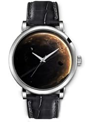 SPRAWL Aanalog Fashion Series Silver Ladies Watches of Genuine Black Leather Strap,Unique Wrist Watch for Women Girls Designed with planets