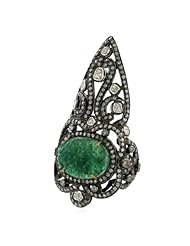 Emerald Carved Full Finger Ring 18kt Yellow Gold Diamond Pave Silver Jewelry
