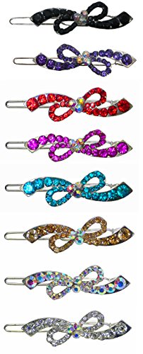 Set of 8 Barrettes with Snap On Clip for Thin Hair or for Young Girls U86175-1936-8