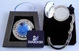 1 Blue & 12 small Swarovski Crystal, FOLDING Purse Hook with MIRROR inside top, Black Velvet Pouch and Gift Box