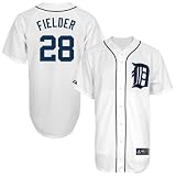 MLB Mens Detroit Tigers Prince Fielder White Home Short Sleeve 6 Button Synthetic Replica Baseball Jersey By Majestic (White, Medium)