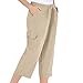 Elastic Waist Cargo Pocket Capri Pant, Khaki, Medium