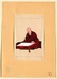 1878? Japanese Print . An old man, possibly a monk or scholar, seated a low table writing on scroll with brush