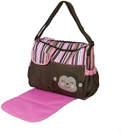 Multifunctional Mummy Handbag Baby Diaper Nappy Changing Bag Stripes Pink Monkey Pattern
