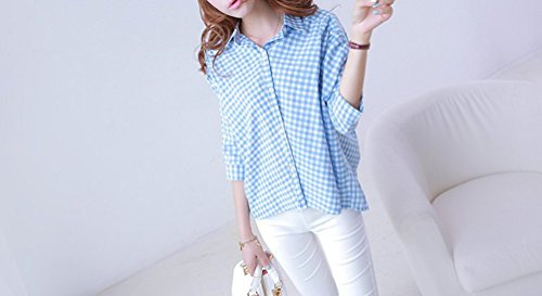 【Tnk&Co.】 レディース チェック柄 七分袖シャツ　オリジナルBAGセット#461　チェック 七分袖シャツ チェックシャツ ブルー 青