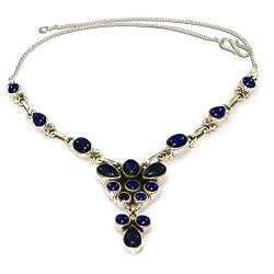 Handcrafted Beaded Lapiz Necklace Silver Jewelry 16 Inches