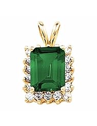 10K Yellow Gold Emerald Cut Chatham Created Emerald and Diamond Pendant -- LIFETIME WARRANTY