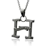 Men's Black Sterling Silver Alphabet Initial H Black Diamond Pendant Necklace - 0.07 carat