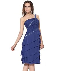 A-line Natural   Waistline One Shoulder Chiffon Cocktail Knee Length Tiered Lace Beaded  Dress