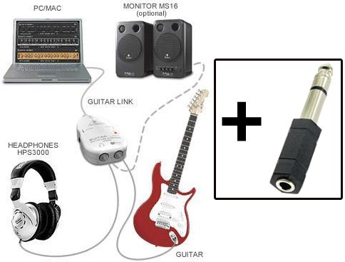 Guitar Link Interface to USB Cable - Turning your PC/Mac Computer into an Amp, or Recorder, and a 1/4-Inch / 3.5mm Adapter