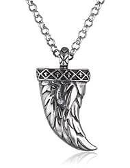 Stainless Steel Oxidized Tooth Feather Shaped Necklace, 18"