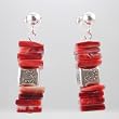 Red Spiny Oyster Bead Dangle Earrings with Sterling Silver, #8989