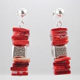 Sterling Silver and Red Spiny Oyster Dangle Earrings, #8989