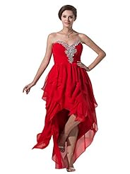 Pleated  Chiffon High-Low-Hem Sweetheart  Dress With Rhinestones