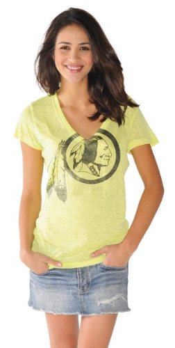 Washington Redskins Women's Look At Me! Neon Yellow Triple Play Burn Out V-Neck T-Shirt - Touch By Alyssa Milano at Amazon.com