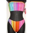 Juniors Bandeau Top / Modified Bottom Swimsuit - Green Multi Stripe