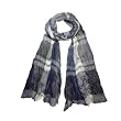 Men's Plaid Stripes Multi Color Lightweight Crinkle Frayed Edges Long Scarf - Various Colors