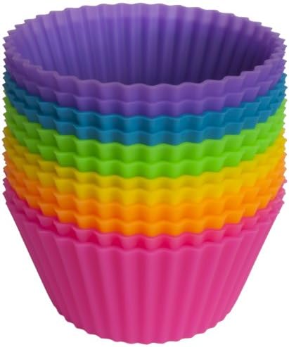Silicone Muffin Cups for Baking and Bonus Gift Jar, Set of 12 Reusable Silicone Cupcake Liners for Baking, Nonstick Silicone Baking Cups, Bento Lunch Box Dividers, Cupcake Molds & Ramekins