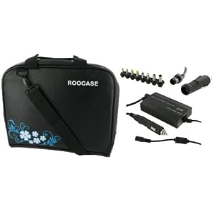 4n1 rooCASE Samsung GO N310-13GO 10.1-Inch Netbook Carrying Bag with AC and DC Adapter Charger Home / Car / Airplane (Hawaiian Flower Design - Black)