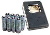 Tenergy T-9228 Pocket Size LCD Charger with Alarm Clock and Thermometer + 8 pieces AA 2600 mAh high capacity NiMH Rechargeable batteries