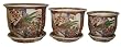 Porcelain pots / planters set of 3 - hand painted pheasant design