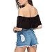 May&Maya Women's Off Shoulder with Ruffle Overlay Bodysuit (M, Black)