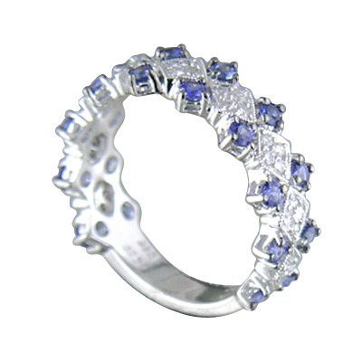 1.11 ct SAPPHIRE & DIAMOND WEDDING STYLE RING made in 18K WHITE GOLD R0300203