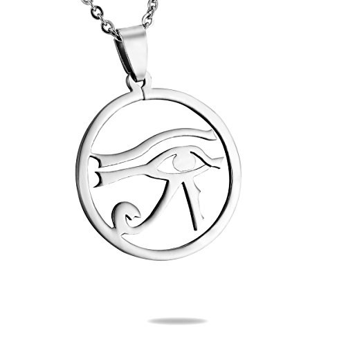 HooAMI Mens Womens Silver Egyptian Eye of Horus Pendant Necklace Stainless Steel Jewelry 22 inch Chain
