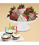 3 Birthday Cake Pops & Full Half Dozen Gourmet Dipped Swizzled Berries by Shari's Berries Big Save
