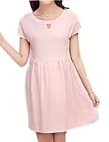 レディース 夏物 ワンピース マタニティ 2色展開 無地 麻 半袖 かわいい ゆったり オリジナルアクセサリー付属 PLA000543 (XL, ピンク)