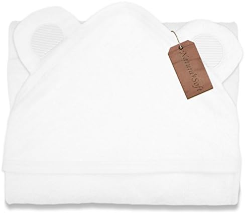 Premium Organic Baby Hooded Towel, 100% NaturaSoft Bamboo (SOFTER Than Cotton), Hypoallergenic Bath Towels With Hood For Newborn Babies, Toddler, Boys &amp; Girls (White &amp; Grey)