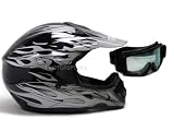 TMS Black Flame Motocross Helmet MX ATV with Goggles (Medium)
