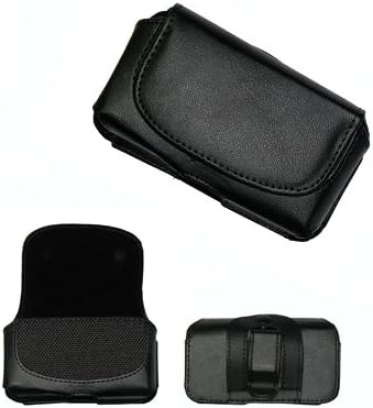 Executive Black Horizontal Leather Side Case Pouch with Belt Clip and Belt Loops for Pantech Breeze II C520 [Accessory Export Brand Packaging]