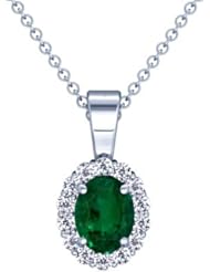 Platinum Oval Cut Emerald And Round Diamond Pendant