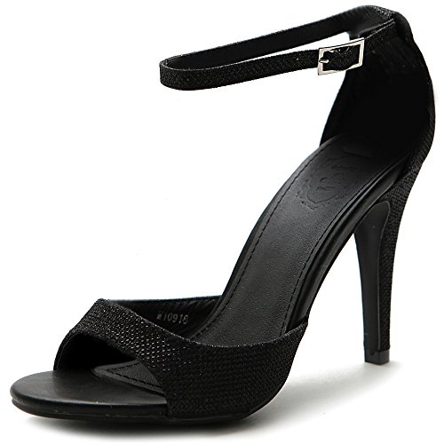 Ollio Women's Shoe Metalic Glitter Ankle Strap High Heel Dress Sandal