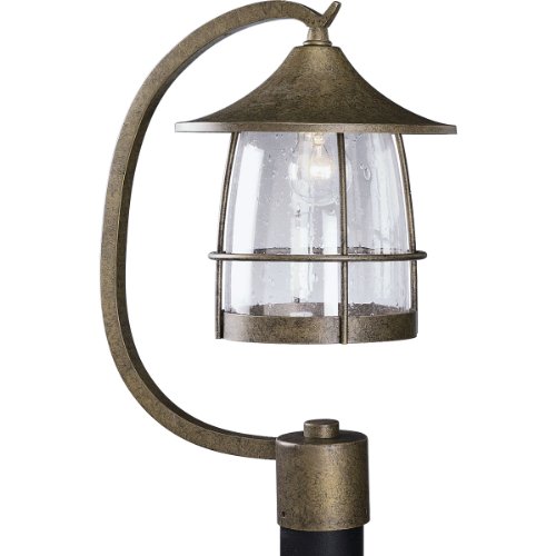 Progress Lighting P5463-86 1-Light Post Lantern with Wire Frames and Clear Seeded Glass, Burnished Chestnut